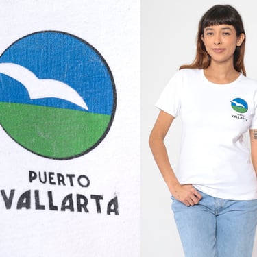 Puerto Vallarta Mexico Shirt 80s 90s Tshirt Bird Shirt Graphic Tee White Single Stitch Short Sleeve T Shirt 1990s Vintage Cotton Medium 