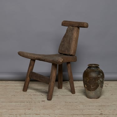 Primitive Teak Splay Seat Back Small Chair