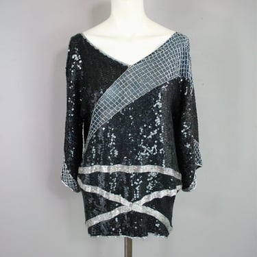 Beaded Tunic - Beaded/Sequin top  - Black sparkle top - Sequins - Beaded - Cocktail Club Top - by St Martin - Sparkle - Trophy 