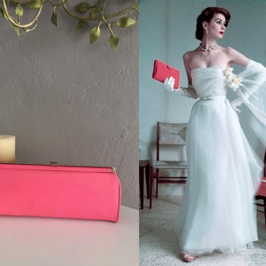 Grecian Looks -  Vintage 1950s 1960s Fuchsia Hot Pink Vinyl Clutch Convertible Handbag Purse 
