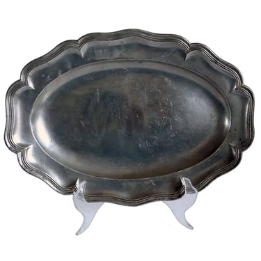 Antique French/Swiss C. Peuty Pewter Oval Wavy Edge Multi-Reed Platter 