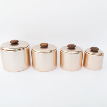 Set of 4 Rose Gold Midcentury Mirro Metal Canisters 