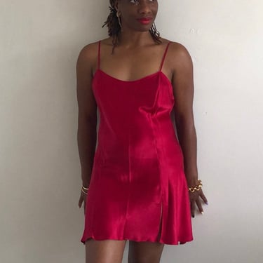 90s red silk slip dress / vintage red liquid silk charmeuse lounge cocktail slip dress | M 