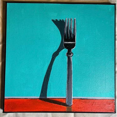 Pop Art Acrylic Painting on Canvas titled “Fork + Shadow”, 12 x 12, by Robert Box, former member of the 80s band The Shirts 