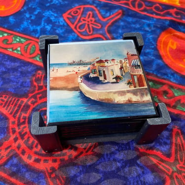 Vintage 7-Piece Coaster Set Featuring Sally Bookman Original Art Prints 