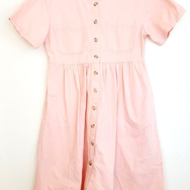 Vintage 80s Cottagecore Dress Size Medium Peach Button Front Cotton Grunge
