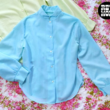Pretty & Simple Vintage 60s Light Blue Long Sleeve Blouse with Mandarin Collar 