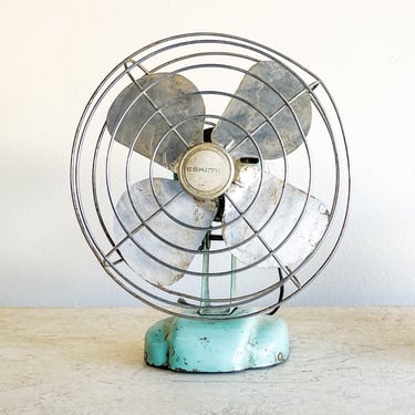 Vintage Electric Eskimo Desk Fan Powder Blue Turquoise 1950s Mid Century Tabletop Oscilating Small Fan 