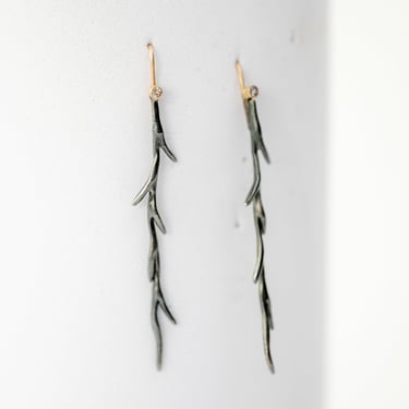 Oxidized Sterling Silver and Diamond Spike Earrings