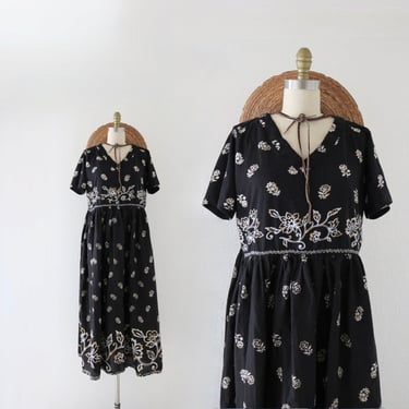 black floral market dress - m - vintage 90s y2k womens loose cotton long maxi dress size medium 