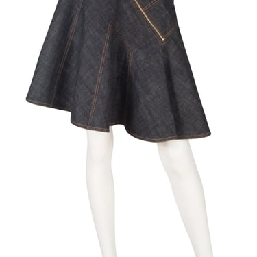 Azzedine Alaïa 2000s Vintage Zipper Denim Flared Mini Skirt Sz XS 