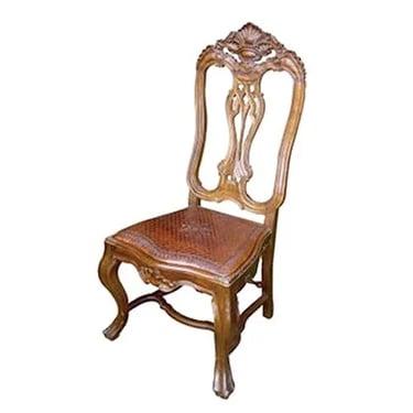 Set of 4 Carved Side/Dining Chairs | Hand-Tooled Leather | By Brazil Baroque