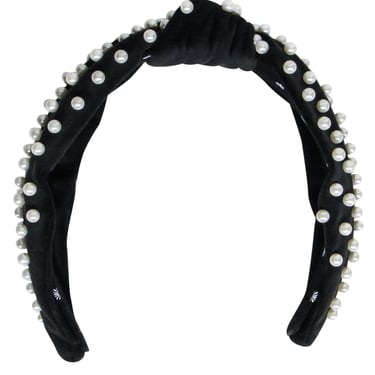 Lele Sadoughi - Black Knot Front Headband w/ Pearl Accents
