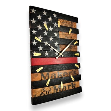 Whiskey Barrel Fire Fighter American Flag Clock 