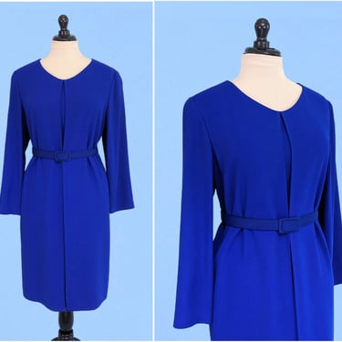 Vintage 80s Liz Claiborne Dress, 1980s Royal Blue Belted Shift Dress 