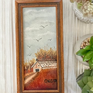 Country Scene Oil Painting, Barn, Farm House, Earth Tones, Framed, 70s 80s Signed Original Art 