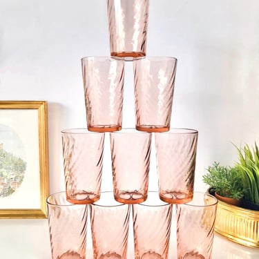 Vintage France Rosaline Pink Glass French Glass Swirl Drink Tumbler Replacement, Made in France 60s Retro Blush Pink Cristal D'Arques-Durand 