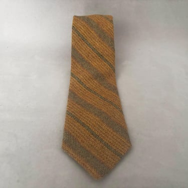 1970s Scottish Golden Wool Bias Stripe Tie | 70s Vintage Brown and Blue Green Necktie, Made in Scotland 
