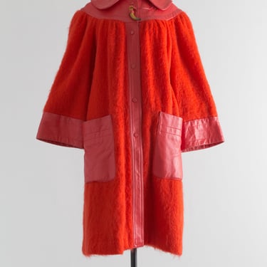 Chic 1970's Poppy Red Mohair Coat By Giorgio di Sant' Angelo for Samuel Roberts / Medium