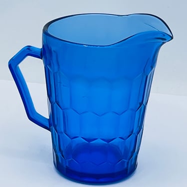 Vintage Adorable cobalt blue honey comb pattern milk pitcher Hazel Atlas 