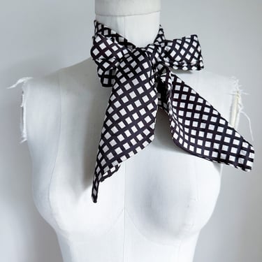 Vinatge 1960-70s Black and White Checkered Scarf / Ascot Tie 