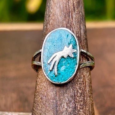 Sterling Silver Ring Crushed Turquoise Shooting Star Retro Fashion Southwestern Jewelry 
