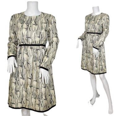 1960's White Black Bridges Novelty Print Baby doll Dress I Sz Med I Neiman Marcus- Silver Key 