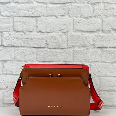 Marni Trunk Reverse Shoulder Bag, Brown/Red