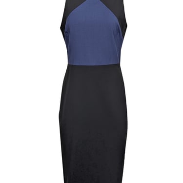 Diane von Furstenberg - Black & Navy Wool Blend Sleeveless Sheath Dress Sz 10