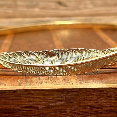 Vintage Brass Feather Belt Gold Tone Metal Retro Fashion 70s 80s 26” Stretchy 