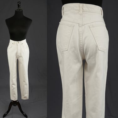 80s Stefano White Jeans - XS 24" waist - High Rise Waisted Tapered Leg - Vintage 1980s - 30.25" inseam 
