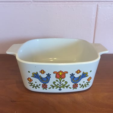 Vintage 1970s Corning Blue Bird Country Festival Casserole Dish 1 Quart 