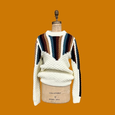 Vintage Sweater Retro 1970s Alfie + California + Size Medium + 100% Acrylic + Chunky Pullover + Crew Neck + Unisex Apparel 