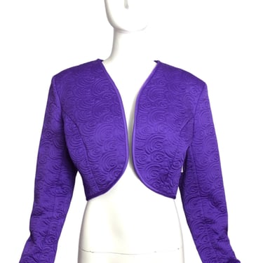 VICTOR COSTA- 1980s Purple Quilted Bolero, Size 10