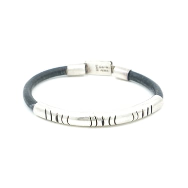 Leather And Etched Sterling Silver Bracelet