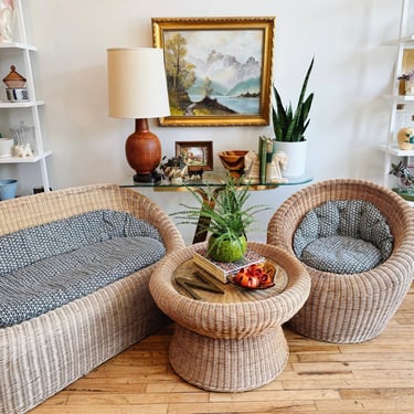 1970s Organic Wicker Furniture Set