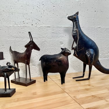 Metal Animal Sculptures, Set of 4, Vintage Folk Art with Bronze Finish 