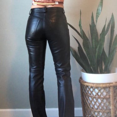 Vintage High Rise Black Leather Pants 24” 