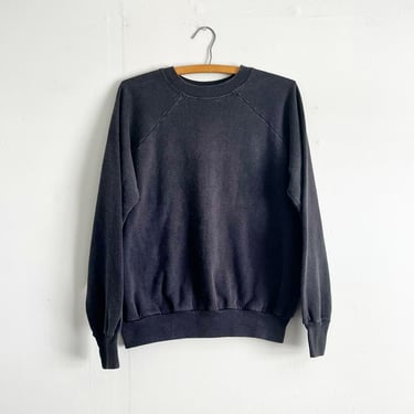 Vintage 70s Black Raglan Sleeve Sweatshirt Size L 