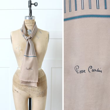 designer vintage 1970s 80s long silk scarf • Pierre Cardin striped silk tuxedo scarf 