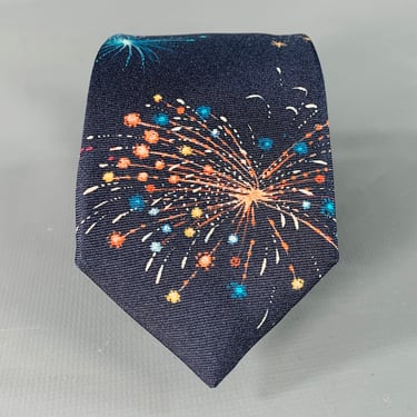 VALENTINO Navy Multi Color Fireworks Silk Skinny Tie