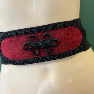 black and red stretch belt 80s elastic frog detail waist accessory medium large 