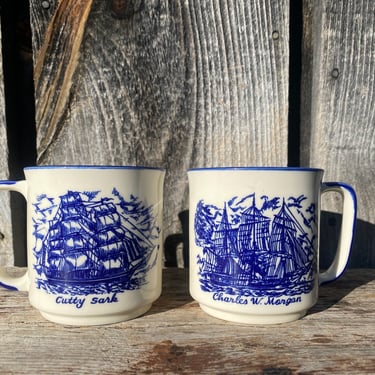 Vintage Ship Mugs -- Nautical Mugs -- Nautical Ship Mugs -- Cutty Sark Mug --  Charles W Morgan Mug -- Vintage Nautical Mugs - Mugs Nautical 