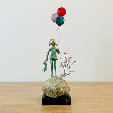 Vintage Malcolm Moran Bronze Sculpture Girl with Balloons 