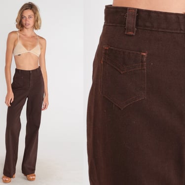 70s Ditto Pants Brown Saddleback Trousers High Waisted Rise Bell Bottoms Flared Pants Bellbottom Hippie Flares Seventies Vintage 1970s XS 26 