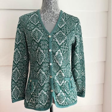 Vintage Catalina Damask Pattern Cardigan Sweater 70s Retro Made in USA 