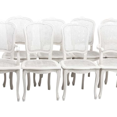 Set of Eight Italian painted and caned dining chairs