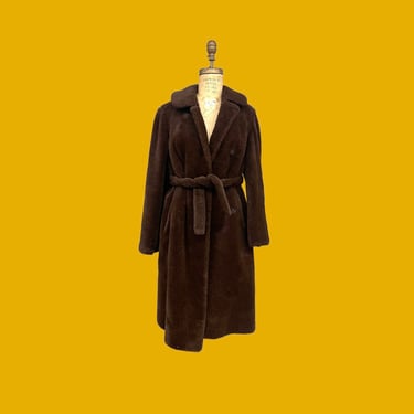 Vintage Coat Retro 1970s Peter Hahn + Llama Hair + Chocolate Brown + Teddy Coat + Knee Length + Cold Weather Apparel 