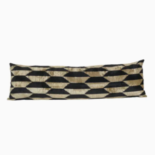Silk Ikat Velvet Pillow, Extra Long Faded Bronze and Black
