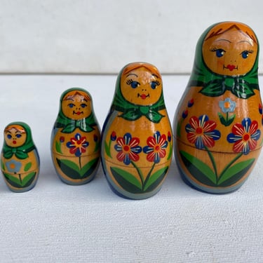 Vintage Matryoshka Dolls, USSR Wooden Nesting Dolls, Russian Wood Peasant Girls Set Of 5 